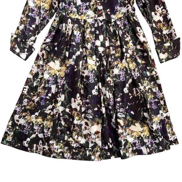 Dalia Macphee Floral Midi Shirt Dress Multicolor Large Modest Twee Full Skirt - Picture 7 of 16